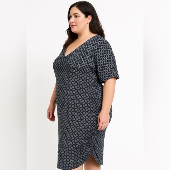 A Glow Maternity Dress Black White Ruched Stretchy Knit V Neck Size 1X Summer‎ - Picture 5 of 14